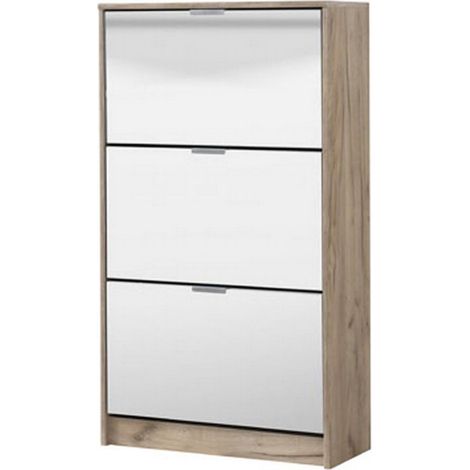 Scarpiera Varna, Mobile Portascarpe 6 Ripiani, 6 Vani, 3 Ante, 67x28x119h cm Marrone Rovere Grigio