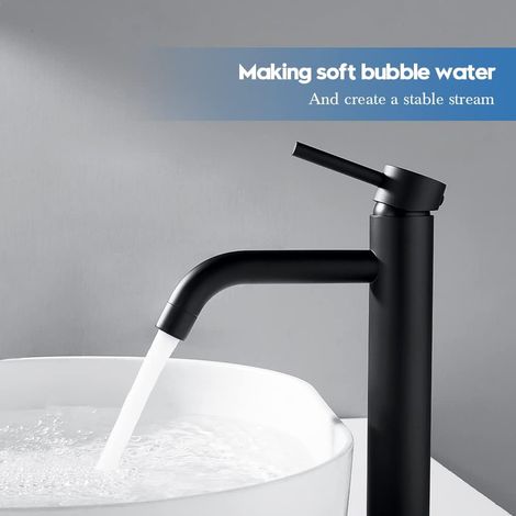 Robinet de salle de bain pour lavabo à poser, mitigeur pour évier haut, eau chaude et froide, noir mat (1/4)