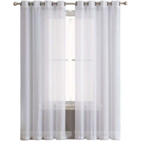 Ensemble de 2 Rideaux en Voile 134x160cm - Double Panneau en Tulle avec Oeillets - Draperies Modernes et Douces pour Décoration Blanche