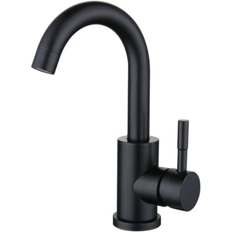 QORVA-Robinet de salle de bain noir mat, robinet de lavabo pivotant à 360°, robinet mitigeur de lavabo à bec haut, robinet adapté à la salle de bain ou à la petite cuisine, (1/5)