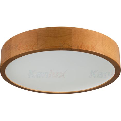Plafonnier Kanlux JASMIN rond bois clair verre blanc E27
