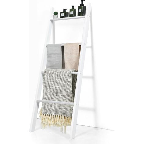 Goplus – Porte-serviettes en bois de pin à 4 niveaux – Étagère inclinée pour serviettes et couvertures – Capacité 80 kg – Dimensions 50 x 7,5 x 137 cm (1/2)