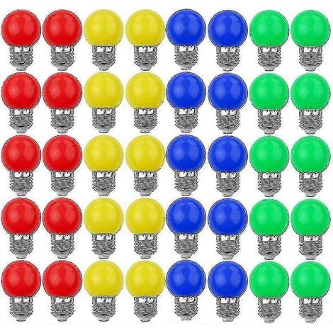 Lot de 40 ampoules LED colorées E27 pour éclairage cosmétique et design, 240 lumens, 220-240 V CA, couleurs assorties : rouge, jaune, bleu, vert. (1/5)