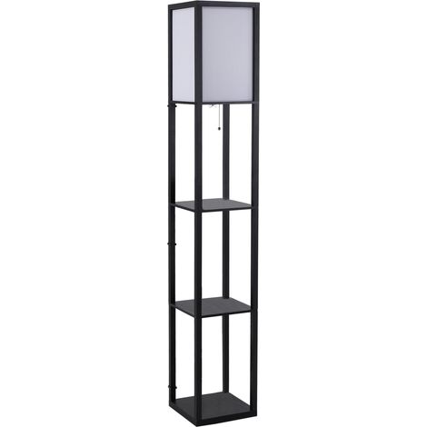 Lampadaire avec étagères, douille E27 jusqu'à 40 W (ampoule non fournie), éclairage intérieur pour salon et chambre, bois noir, 26 x 26 x 160 cm