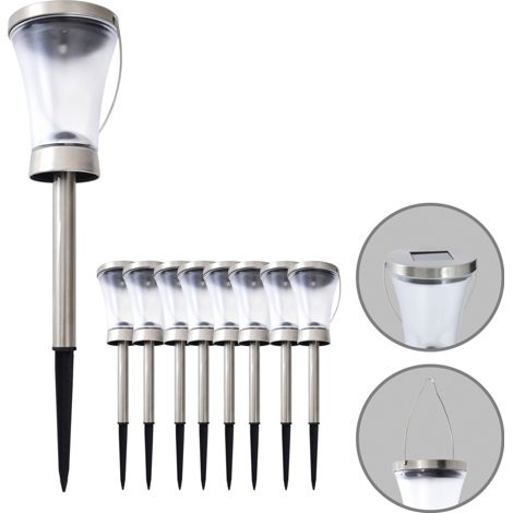 Naeve VERONICA Lot de 8 piquets solaires d'extérieur à LED en acier, capteur crépusculaire IP44