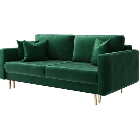 Selsey Valico - Schlafcouch, mit Goldene Füße, fur 3 Personen, 230 cm (Grün Velvet) (1/5)