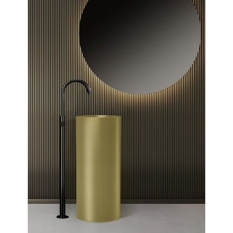 Lavabo totem VENUS 37,5x37,5x85 cm en acier inoxydable doré drainage au sol (1/2)