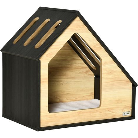 Hundehütte Aus Holz Gemütliche Indoor Katzenhöhle & Hundeschlafplatz Mit Kissen, Für Kleine Hunde Bis 8Kg, 60X40X59,2Cm