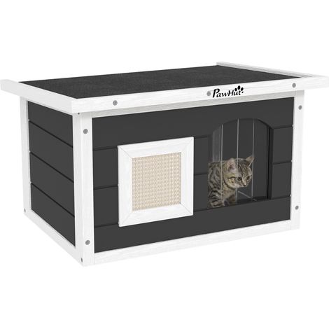 Maison pour chat, abri pour chats et lapins, cabane en bois avec griffoir, trappe, 61 x 45 x 36,5 cm, Gris (1/5)