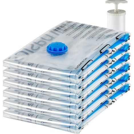 Lot de 10 sacs de rangement sous vide grand format (80 x 100 cm), sacs à fermeture éclair avec valve hermétique et pompe manuelle, 80 % d'espace de rangement en plus (1/5)