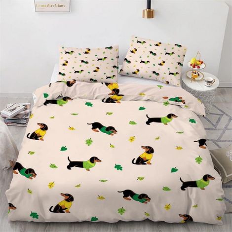 Bettwäsche-Set 200x200 cm Dackel Motiv 3-teilig Mikrofaser mit Reißverschluss