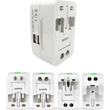 Jeffergarden Adaptateur Secteur Universel Tout-en-Un pour Voyage Mondial (AU/UK/US/UE) - Convertisseur de Prise avec Ports USB, 1 Pièce (Blanc) (1/5)
