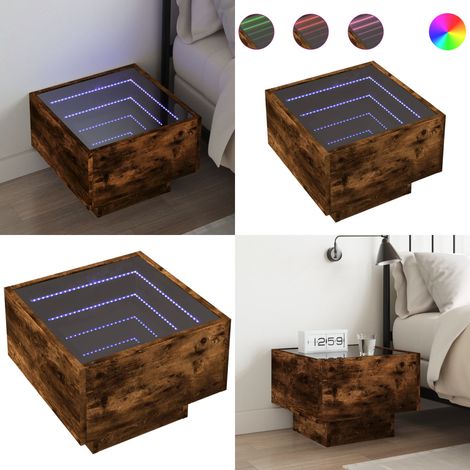 vidaXL Table de chevet avec LED infini chêne fumé 40x40x30 cm (1/5)