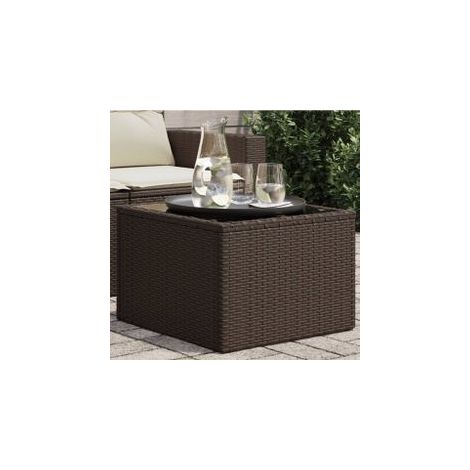 Table de jardin dessus en verre brun 55x55x37 résine tressée (1/5)