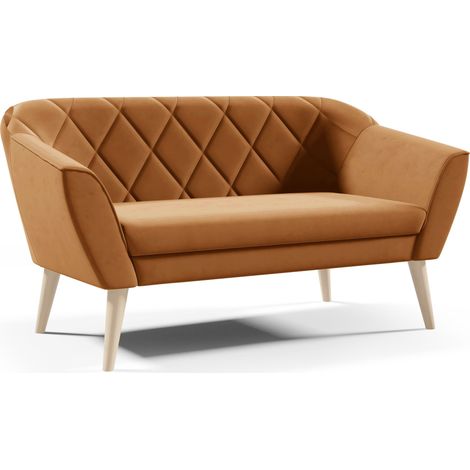 Sofello Sofa 2 Sitzer -- MEA -- Hellbraun Sitzbank Samt Holzfüße Schnelle Lieferung skandinavischer Stil - schöne Steppung (1/5)