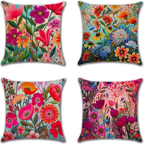Lot de 4 Housses de Coussin 60x60cm Housse de Coussin Rose Fleur Papillon Coussin Decoratif Coussin Canape en Lin Coussin Exterieur pour Salon Chambre Cour Jardin Voiture Maison Deco Automne (1/5)