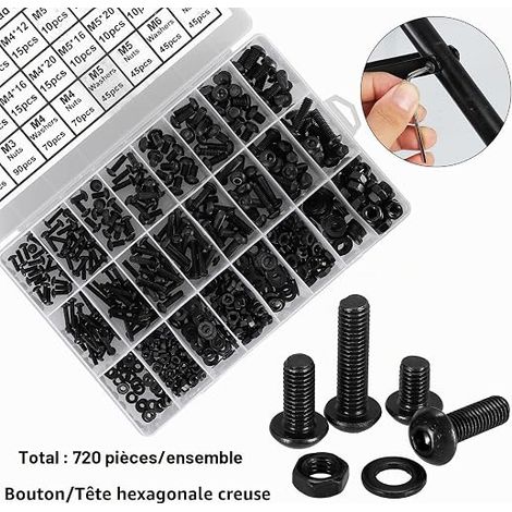 Hex Head Screws, Socket Head Screws, M3/M4/M5/M6 Truss Head Screws, Alloy Steel Machine Screws Black, Washer Bolts and Nuts with Hex Wrenches. (1/4)