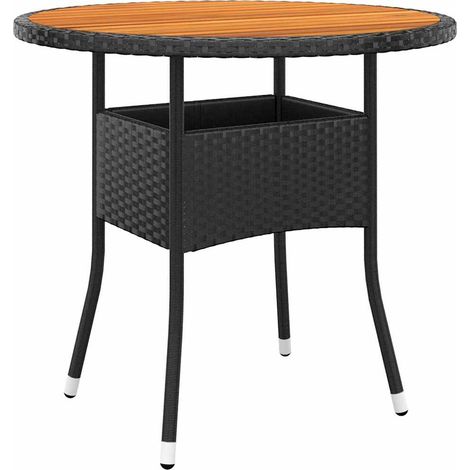 Table d'extérieur Table de salon de jardin - Ø80x75 cm Résine tressée et bois d'acacia Noir BV707438 - BonneVie (1/3)