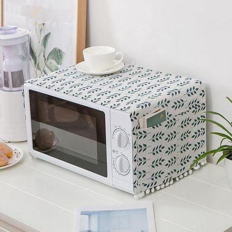 Housse de protection anti-poussière pour four à micro-ondes en lin housse de four serviette en coton et lin housse anti-huile four à micro-ondes housse de protection épi de blé vert four à micro-ondes (1/4)