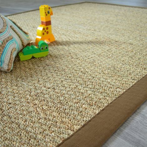 Décoweb – Tapis jonc de mer Varana 120 x 170 cm – Ganse coton brun – Antistatique – Confectionné en France – Résistant aux taches