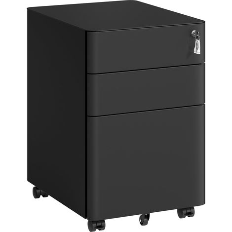 SONGMICS Cassettiera da Ufficio in Acciaio, Preassemblata, Mobile con Cassetti e Ruote, 50 x 39 x 59 cm, Nero Opaco, Organizer Documenti sotto Scrivania, Collezione BEREND OFC032B101 (1/5)