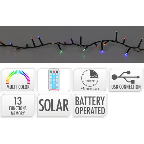 Guirnalda led solar 240 leds 13 funciones parpadeante exterior multicolor cable verde 10 m (1/2)