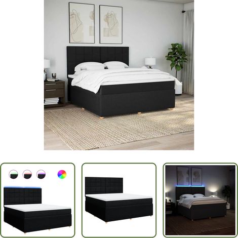 vidaXL LED-Beleuchtung - Boxspringbett mit Matratze Schwarz 180x200 cm Stoff (1/5)