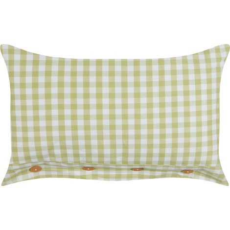 Cojín decorativo moderno botones estampado a cuadros verde oliva y blanco 40 x 60 cm Talya