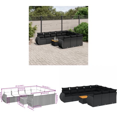 Salon de jardin 11 pcs avec coussins noir résine tressée - Ensemble Salon De Jardin - Meuble Extérieur - Jardin - Terrasse - Patio - Home & Living (1/3)