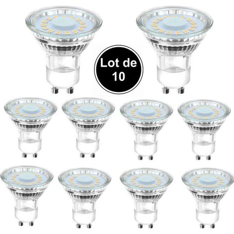 10 ampoules LED GU10 équivalentes à une ampoule halogène de 50 W, 4 W, éclairage blanc lumière du jour 6500 K, faisceau coudé à 120°. (1/5)