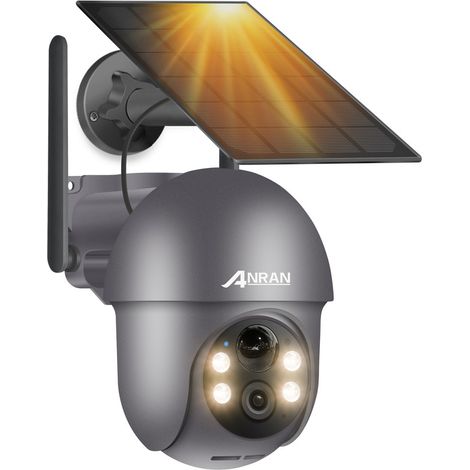 Cámaras de Videovigilancia Exteriores ANRAN 5MP 360 Cámara Vigilancia WiFi 2.4Ghz Exterior Solar, Detección PIR , Audio Bidireccional, Alarma de Luz y Sonido, Compatible Alexa, Q01 Máx gris (1/5)