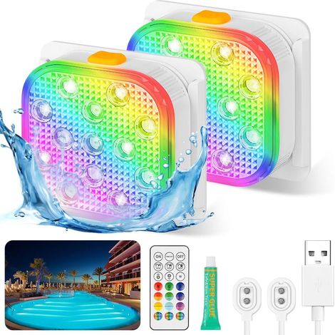 Éclairage de piscine, lampes LED submersibles rechargeables, éclairage de piscine, étanches IP68, 16 couleurs changeantes avec télécommande, aimants, pour baignoire, bassin, fête, lot de 2