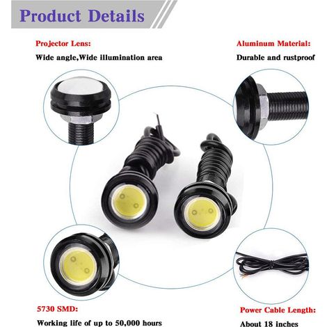 4 pièces 18mm Eagle Eye LED ampoules feux de jour coffre de voiture moto feux de position lampe queue antibrouillard antibrouillard.