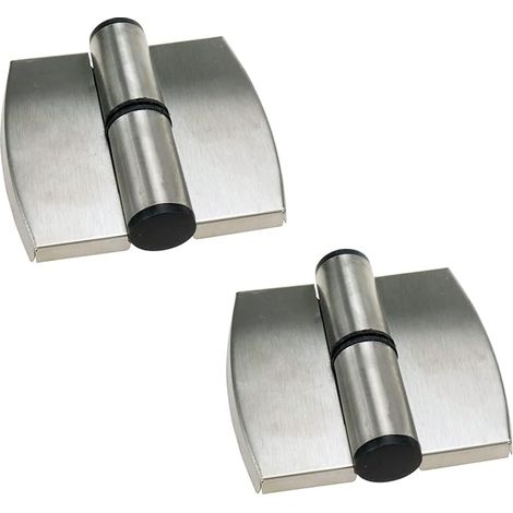 Dos piezas de herrajes para conectar accesorios para mamparas de baños públicos: bisagras planas para puertas (lado derecho). (1/5)