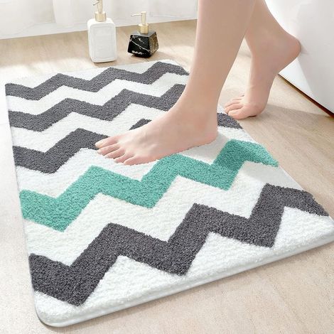 Tapis de bain doux vert-gris 40 x 60 cm, antidérapant, absorbant et lavable en machine, en microfibre. (1/5)