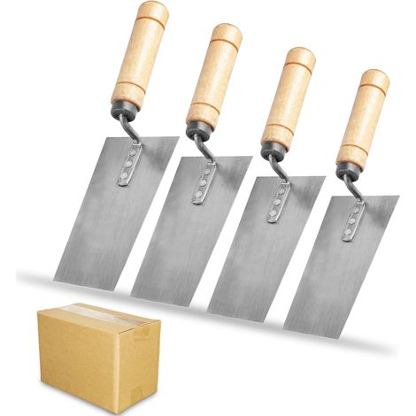 Kit d'outils de plâtrage, truelle de maçon, trapèze en acier inoxydable, spatule de plâtre 125 mm, 140 mm, 150 mm, 160 mm, poignée en bois, spatule de plâtre, antidérapante et durable (1/5)