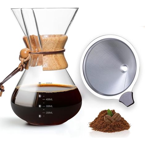 Cafetière à piston avec filtre permanent, compte-gouttes à café, en verre, passe au lave-vaisselle, 5 tasses, 600 ml (1/5)