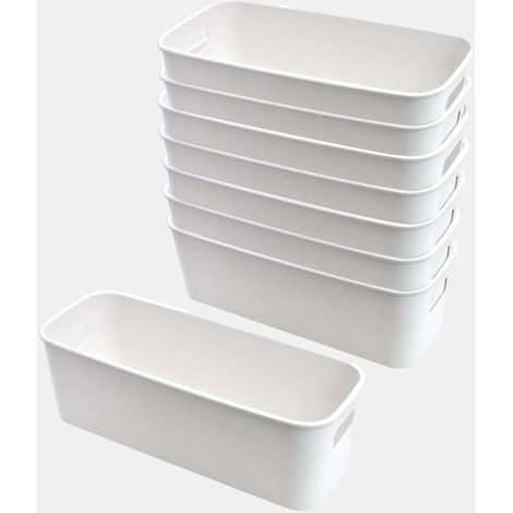 8er-Pack Aufbewahrungsboxen aus Kunststoff mit Griffen, Küchenschrank-Organizer, Aufbewahrungskörbe, Kunststoffbox für Küche, Badezimmer, Regal (Weiß) (1/5)