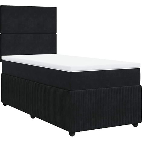 Maison Exclusive - Sommier à lattes de lit avec matelas Noir 90x190 cm Velours (1/5)