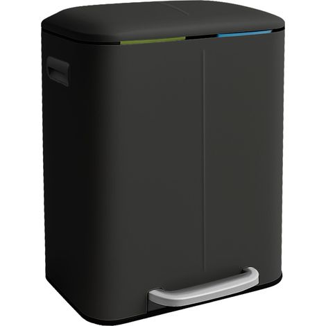 Cubo de basura higiénico de dos compartimentos para cocina 60 x 44,5 x 41 cm de metal negro 130017956 (1/3)