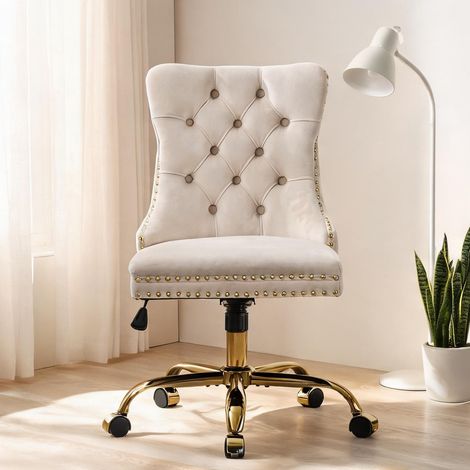 Chaise de bureau beige en velours 63 x 50 x 98 cm (1/5)