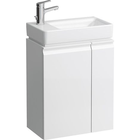 Lave-mains LAUFEN PRO S avec meuble sous-vasque, blanc brillant, plage pour robinet LAUFEN à droite