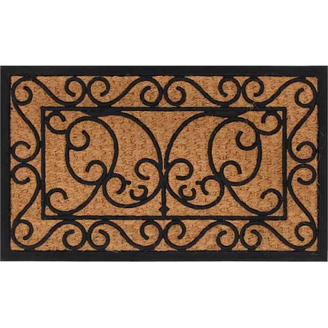 Paillasson d'entrée antidérapant en caoutchouc et fibre de coco noir marron 45 x 75 cm - PANGIVO (1/5)