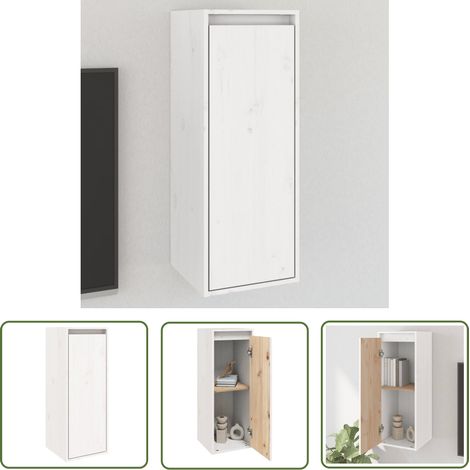 The Living Store Armoire murale Blanc 30x30x80 cm Bois de pin massif - Étagère Murale - Bibliothèque Murale - Rangement Mural - Armoire Suspendue - Meubles Tv (1/5)