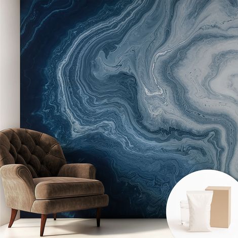 Papier peint intissé mural avec colle pour salon et chambre Décoration murale rapide - Colle incluse gratuite Vagues bleues 250x250 cm (1/5)