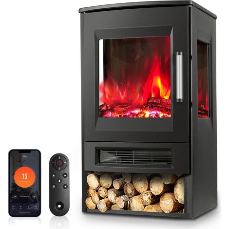 TolleTour Camino elettrico autoportante 900/1800 W nero, WiFi, telecomando e 8 colori fiamma (1/5)