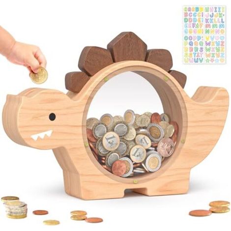 Dinosaurier-Spardose aus Holz für Kinder und Jungen, niedliche Dinosaurier-Spardose aus Holz für Kleinkinder, kreative Spardose zum Sparen, personalisiertes Geburtstagsgeschenk (1/4)