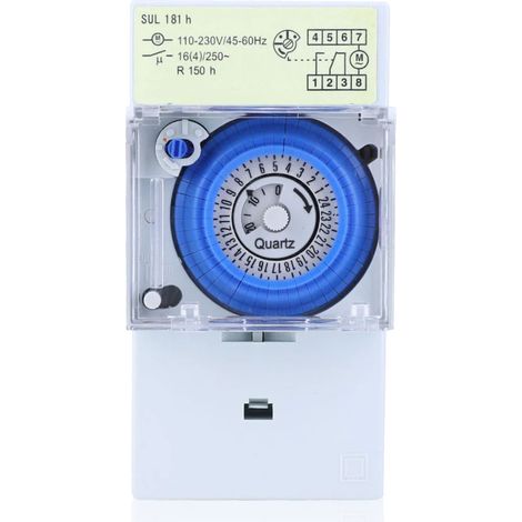 SUL181h Minuterie mécanique, minuterie à quartz 24 heures,horloge modulaire,interrupteur relais, 110230VAC 16A