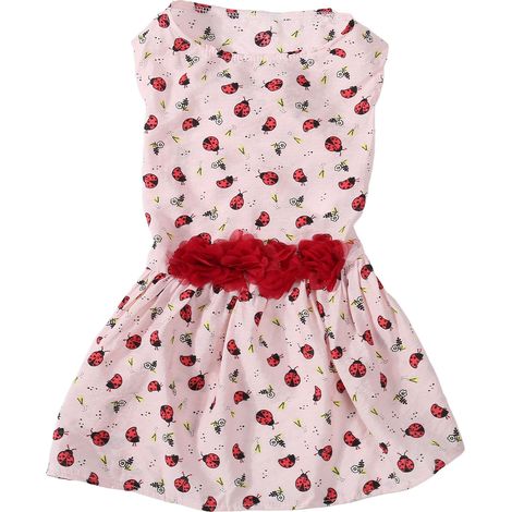 Robe rose XS pour chien, motif coccinelle et herbe, confortable et respirante, pour le printemps et l'été (1/4)