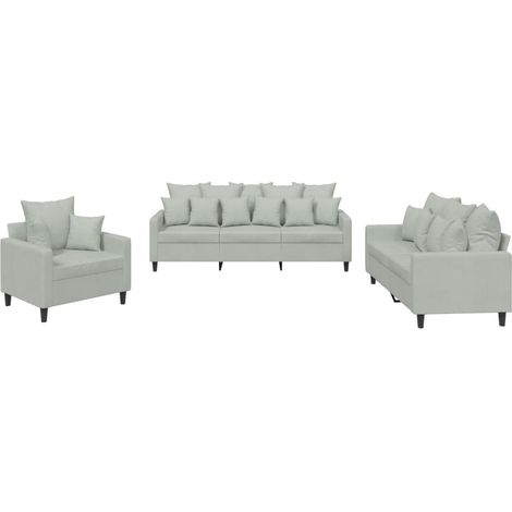 Ensemble de Canapé  Sofas 3 pcs avec coussins Gris clair Velours